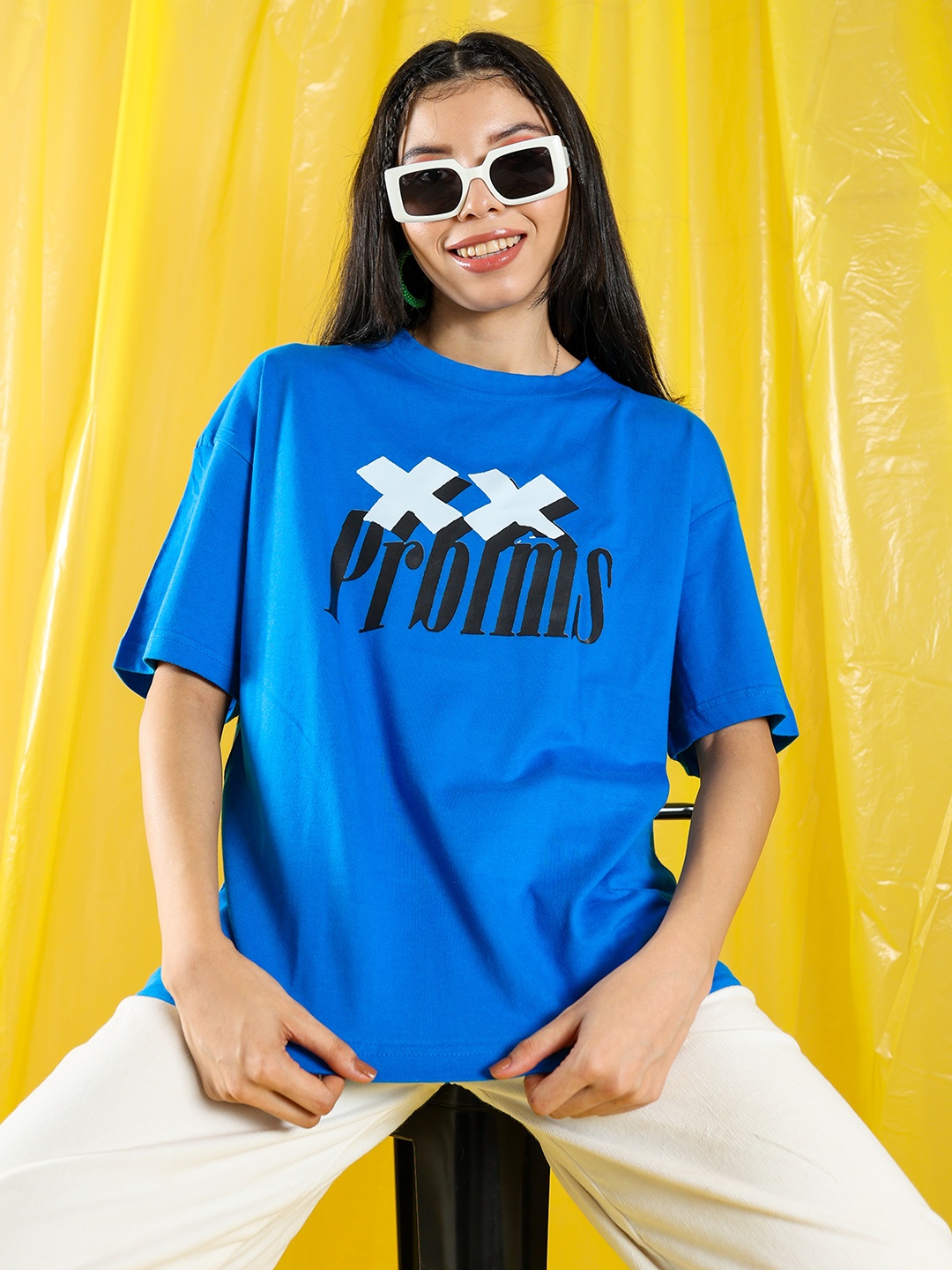 

Stylecast X Hersheinbox Typography Print Pure Cotton Oversized T-shirt, Blue