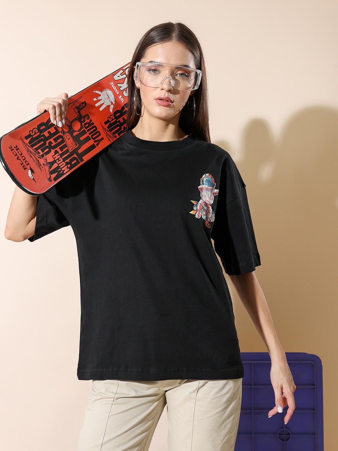 

Stylecast X Hersheinbox Women Nirvana Printed Pure Cotton Oversized T-shirt, Black