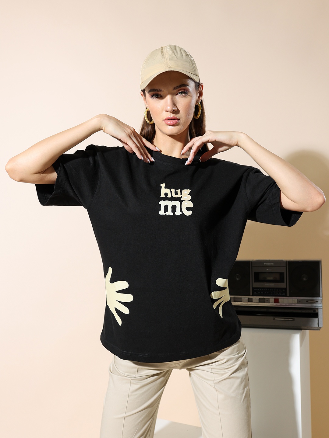 

Stylecast X Hersheinbox Printed Pure Cotton Oversized T-shirt, Black