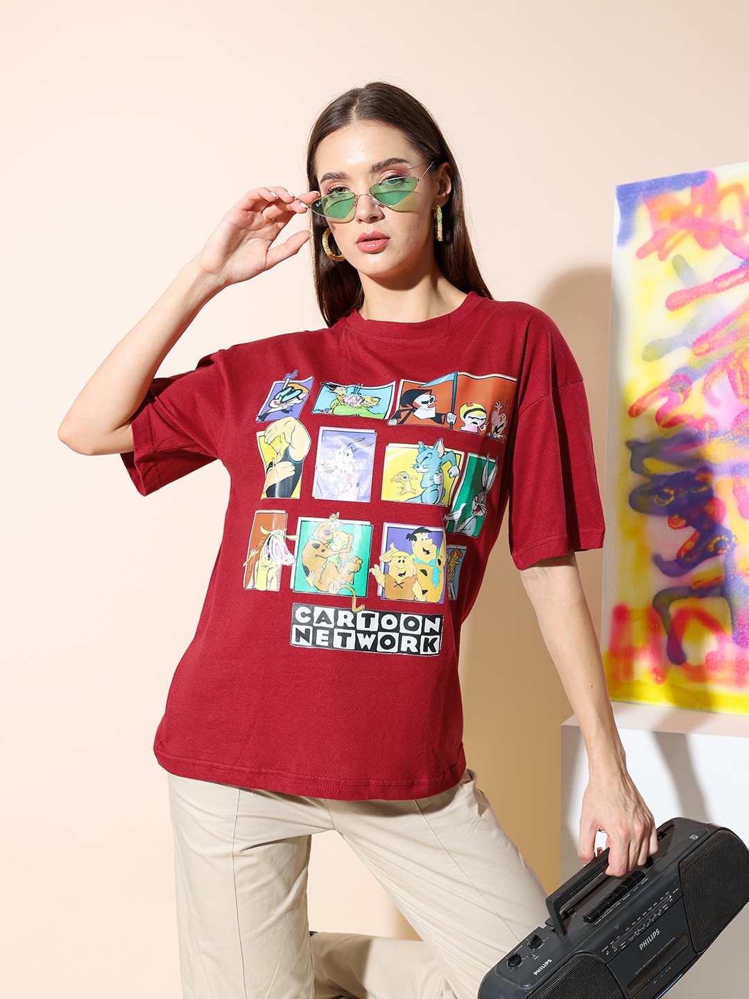 

Stylecast X Hersheinbox Women Printed Pure Cotton Boxy T-shirt, Red