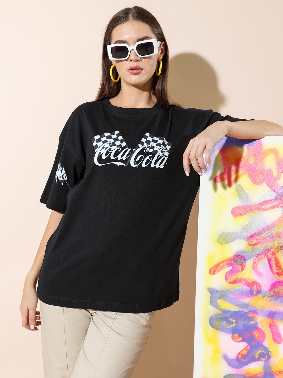 

Stylecast X Hersheinbox Typography Print Pure Cotton Oversized T-shirt, Black