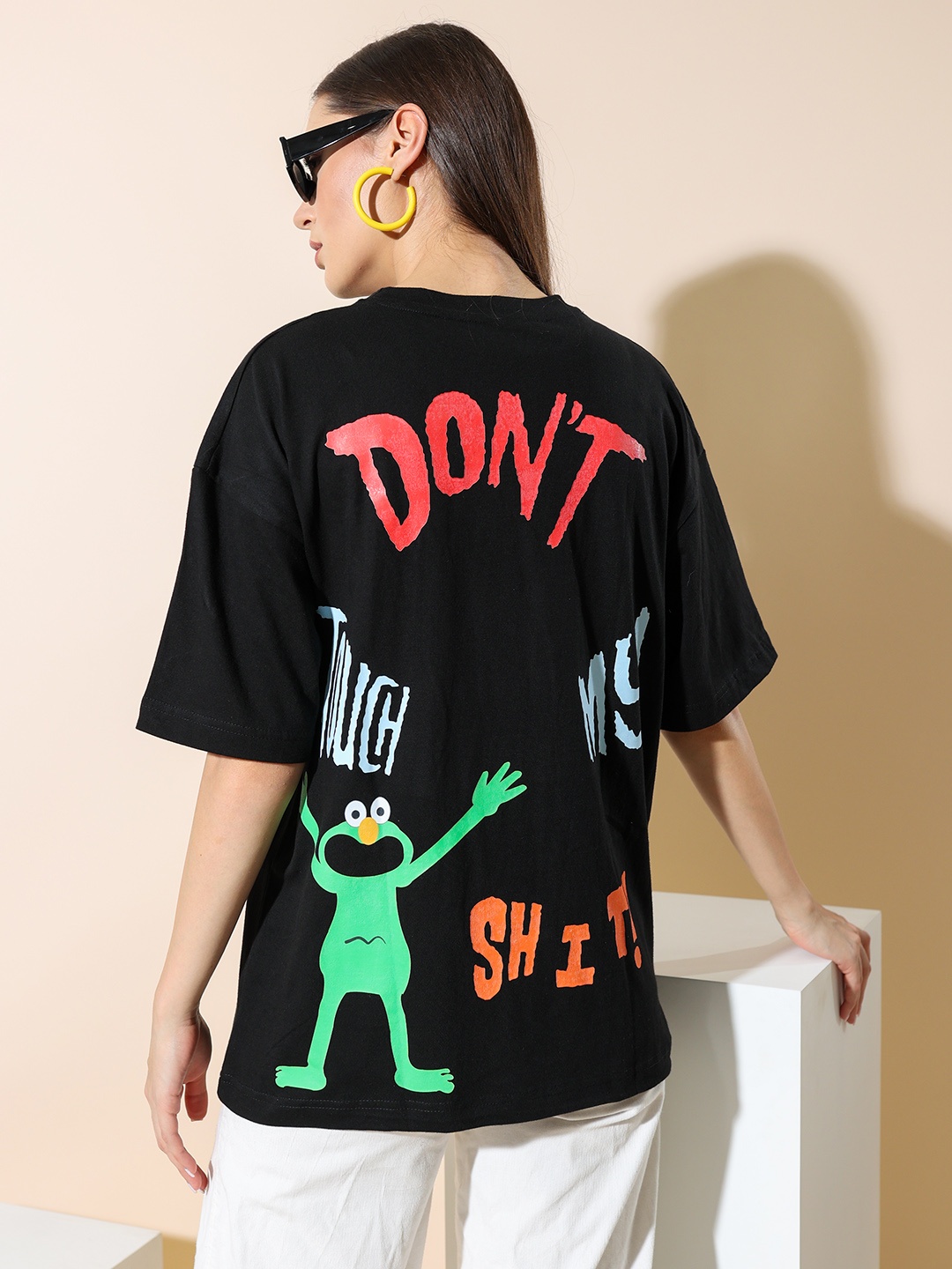 

Stylecast X Hersheinbox Graphic Printed Pure Cotton Oversized T-shirt, Black