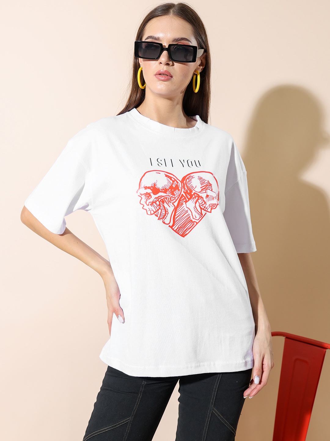 

Stylecast X Hersheinbox Graphic Printed Pure Cotton Oversized T-shirt, White