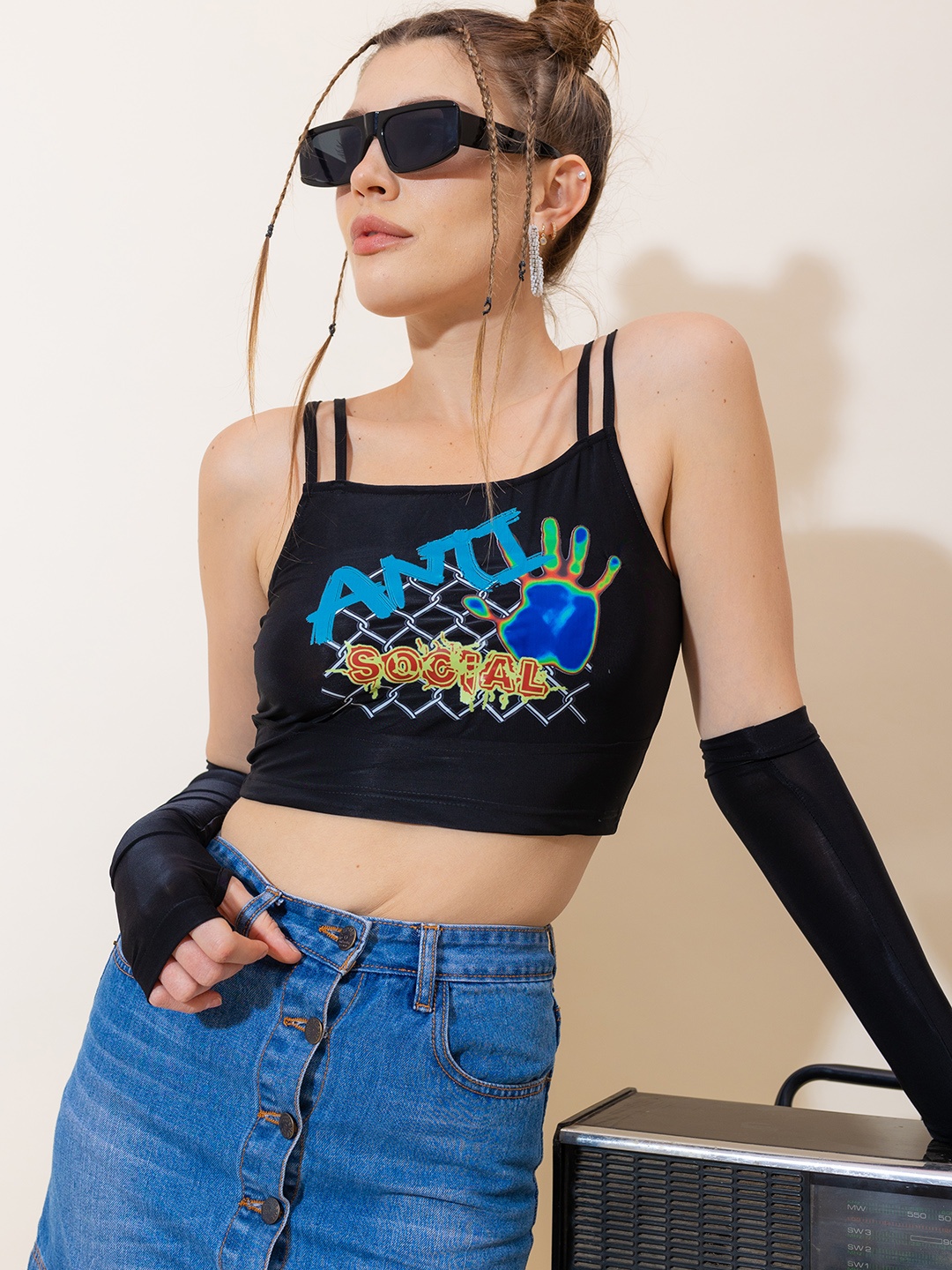 

Stylecast X Hersheinbox Printed Crop Top, Black