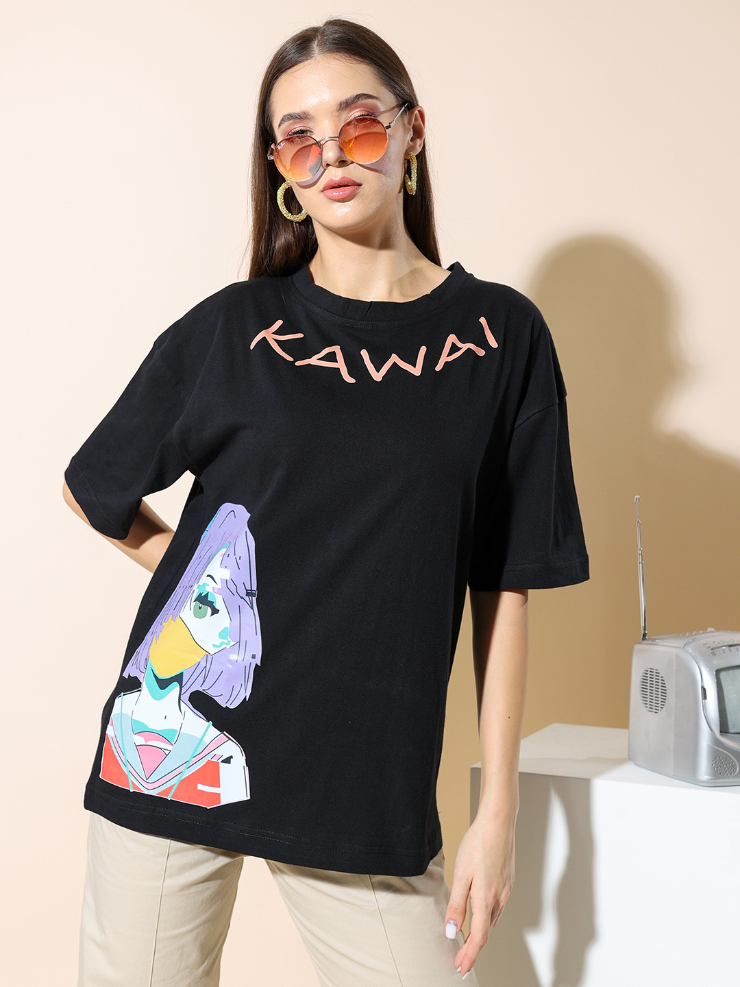 

Stylecast X Hersheinbox Printed Pure Cotton Oversized T-shirt, Black