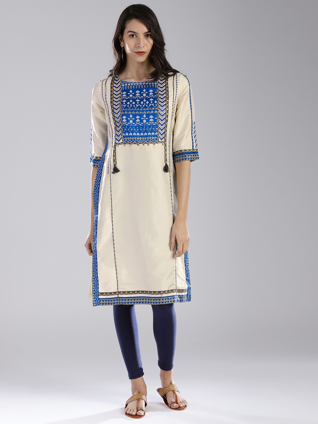 

W Women Cream-Coloured Printed Straight Kurta