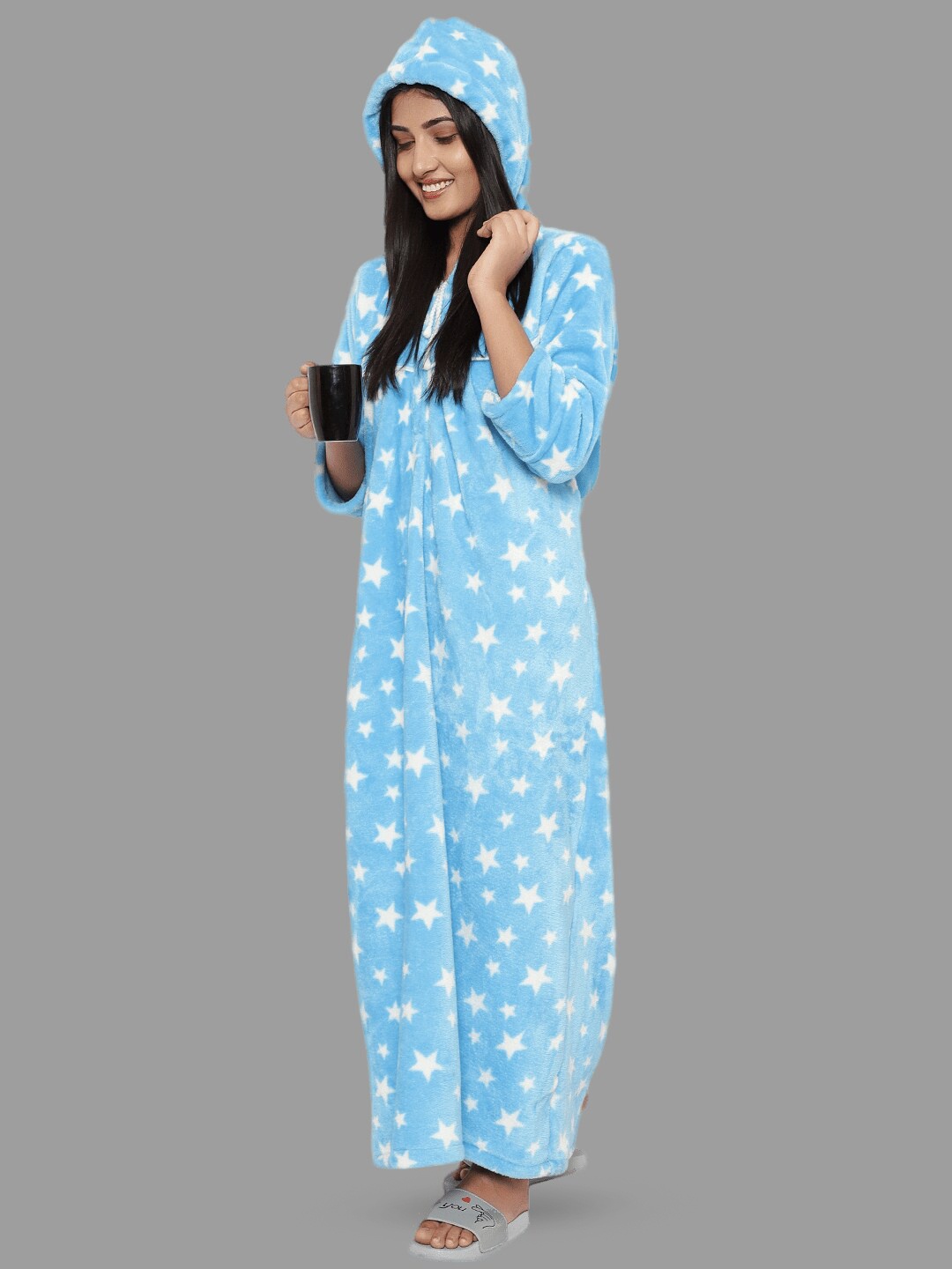 

PALIVAL Stars Printed Hooded Maxi Sweat Nightdress, Blue