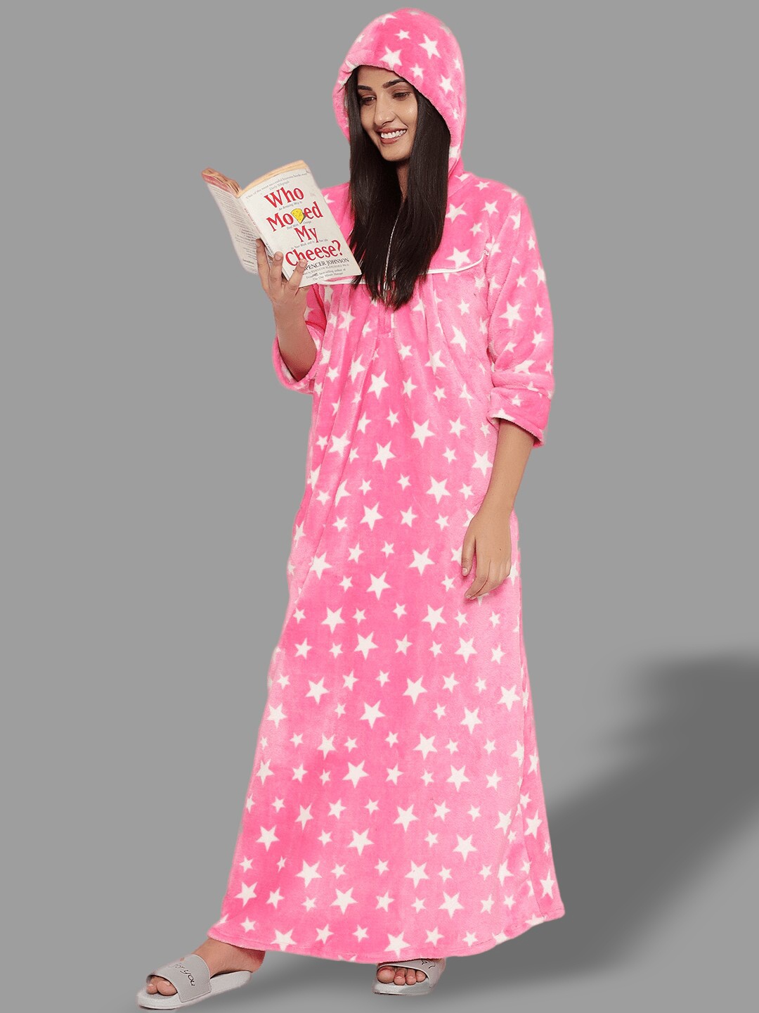 

PALIVAL Stars Printed Hooded Maxi Sweat Nightdress, Pink