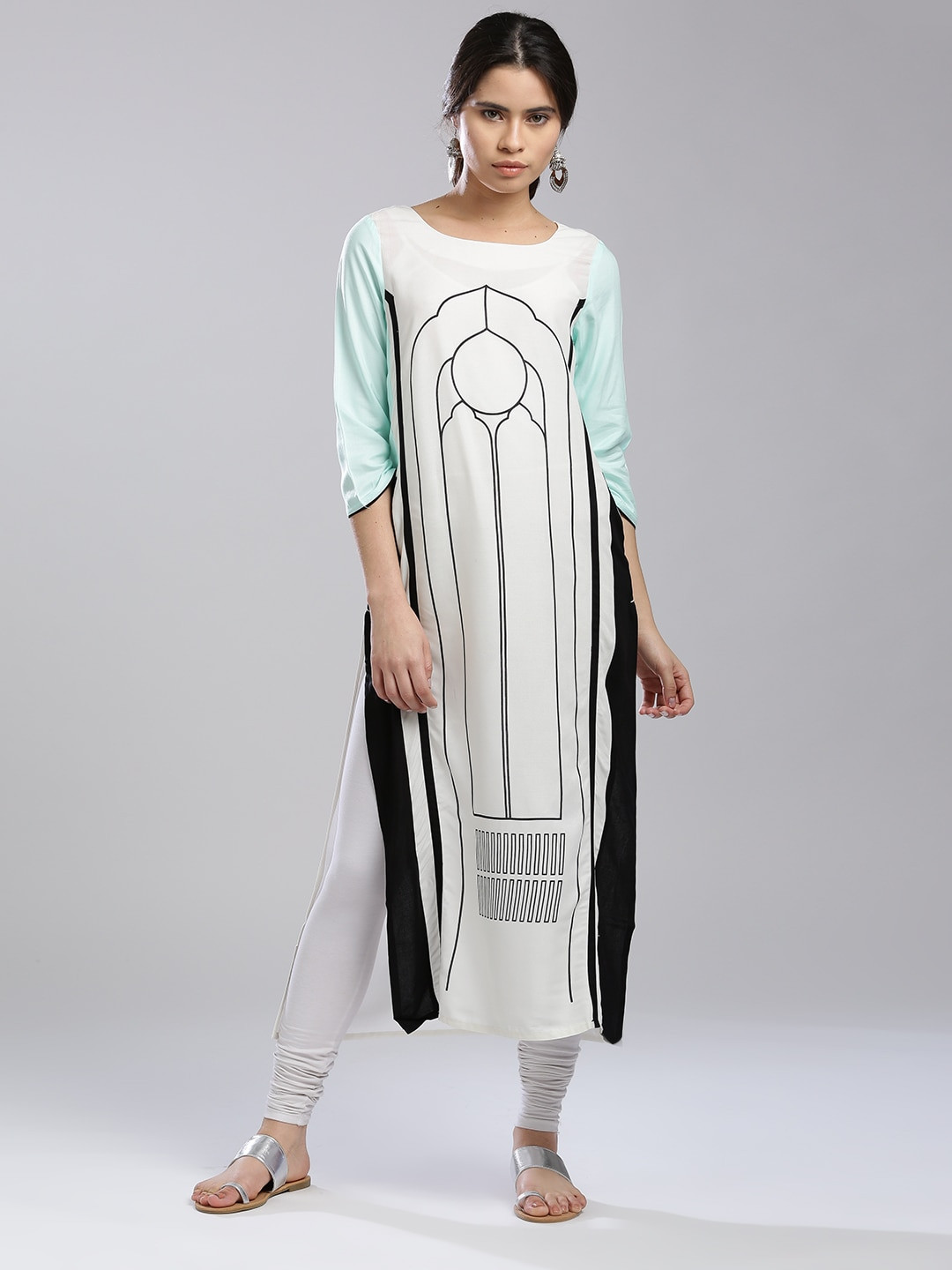 

W Women White Printed Straight Sustainable Kurta