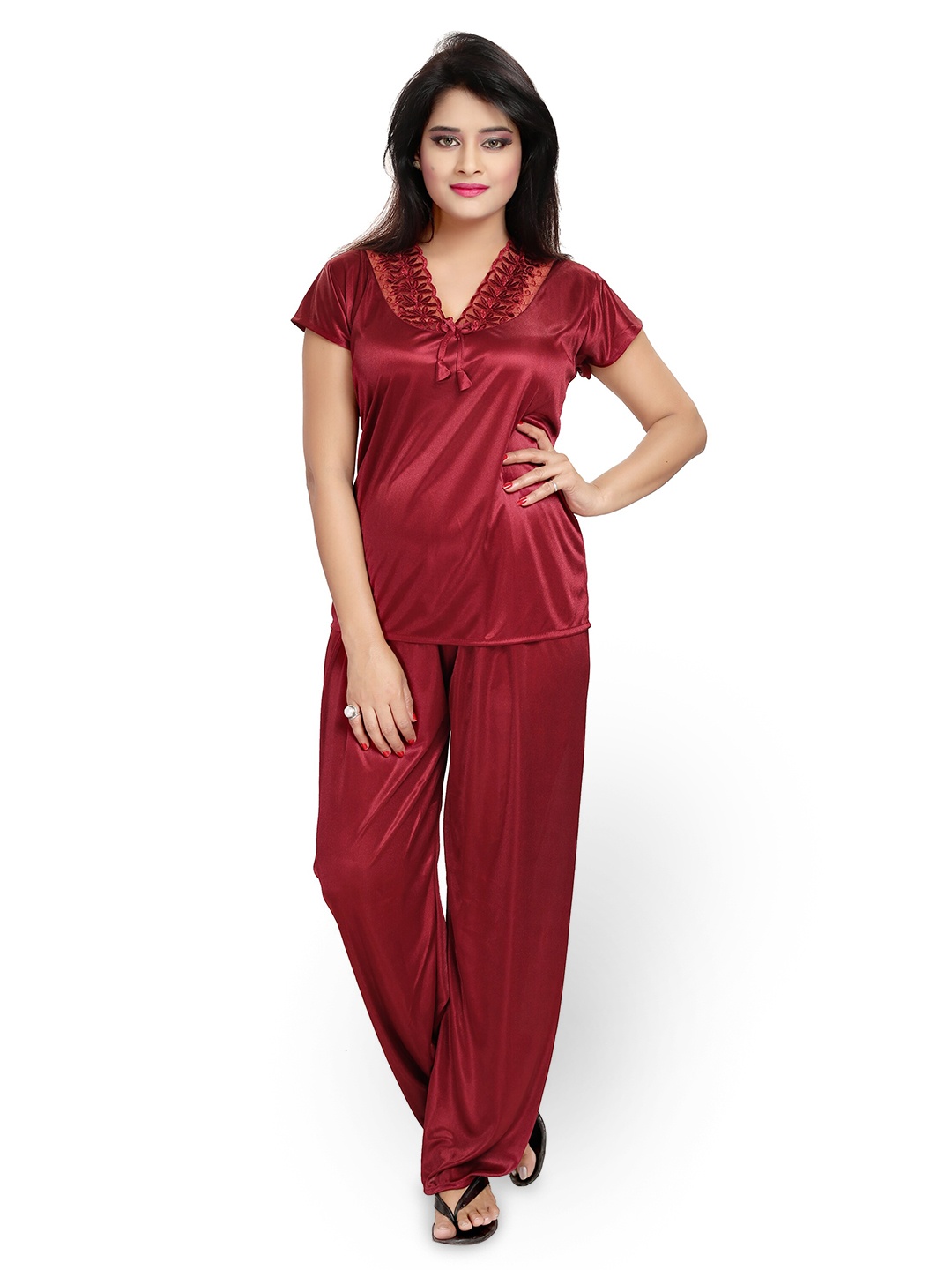 

Noty Pack Of 4 Lace Detail Nightwear Set, Maroon