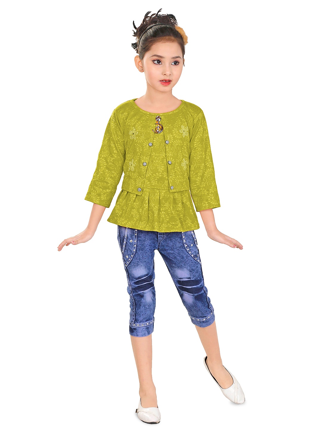 

BAESD Girls Printed & Blue Top with Capris, Green