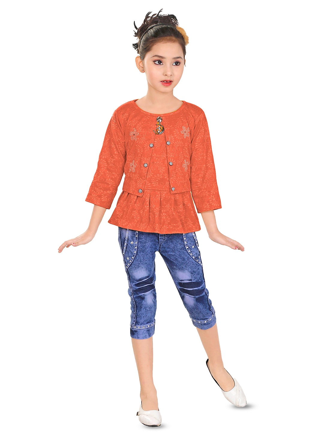

BAESD Girls Printed & Blue Top with Capris, Orange