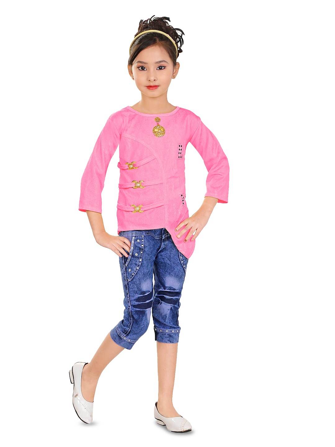 

BAESD Girls Round Neck Top with Capris, Pink