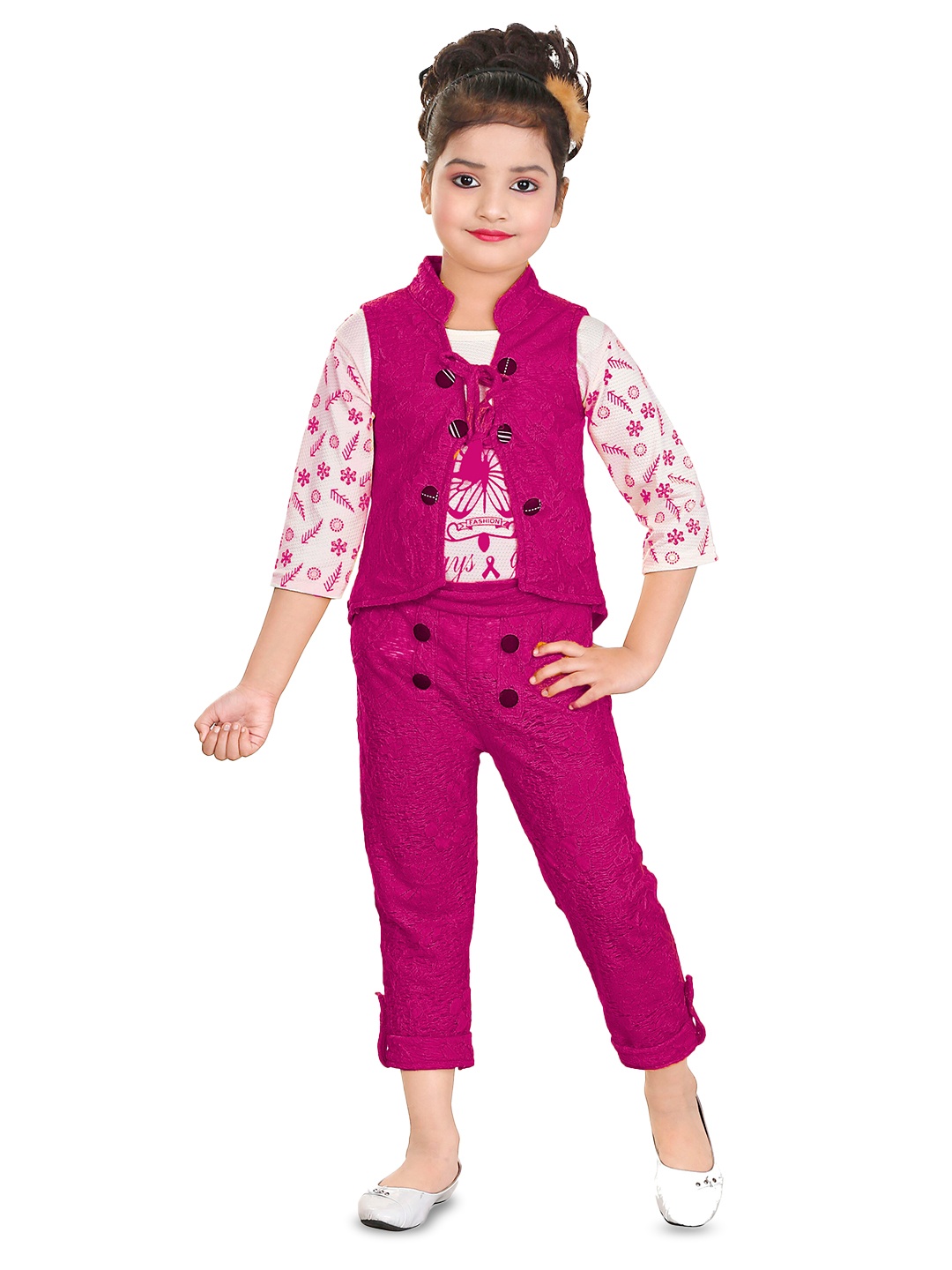 

BAESD Girls Printed & Blue Top with Capris & Jacket, Pink