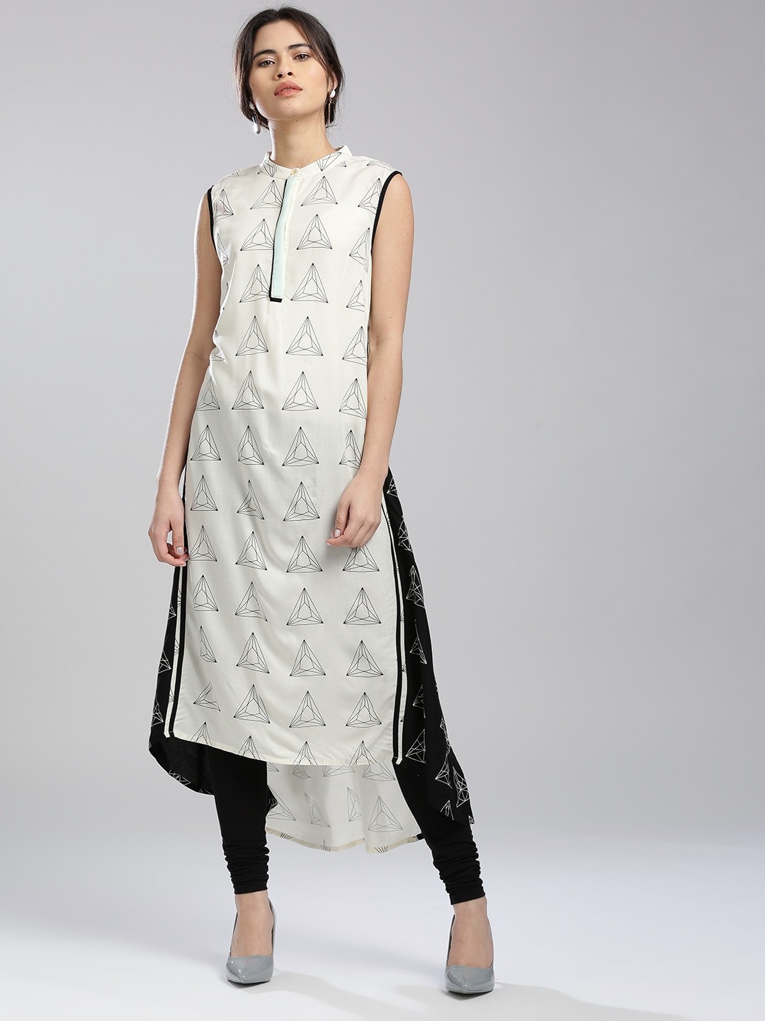 

W Women Off-White & Black Printed High-Low A-Line Sustainable Kurta