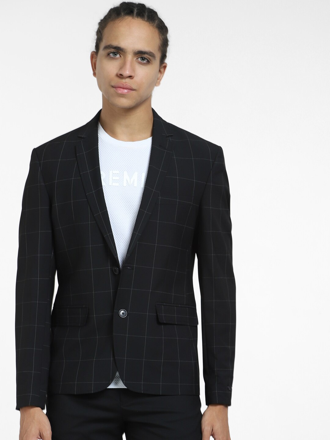

Jack & Jones Slim Fit Checked Single-Breasted Casual Blazer, Black