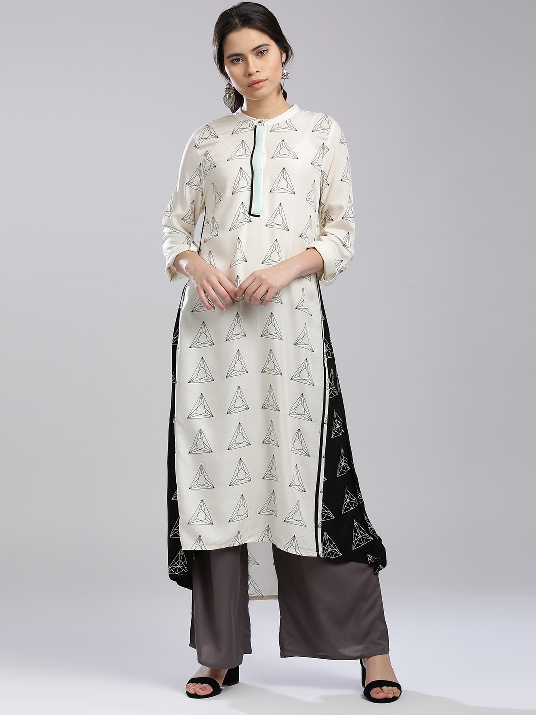 

W Women Off-White & Black Printed High-Low A-Line Sustainable Kurta