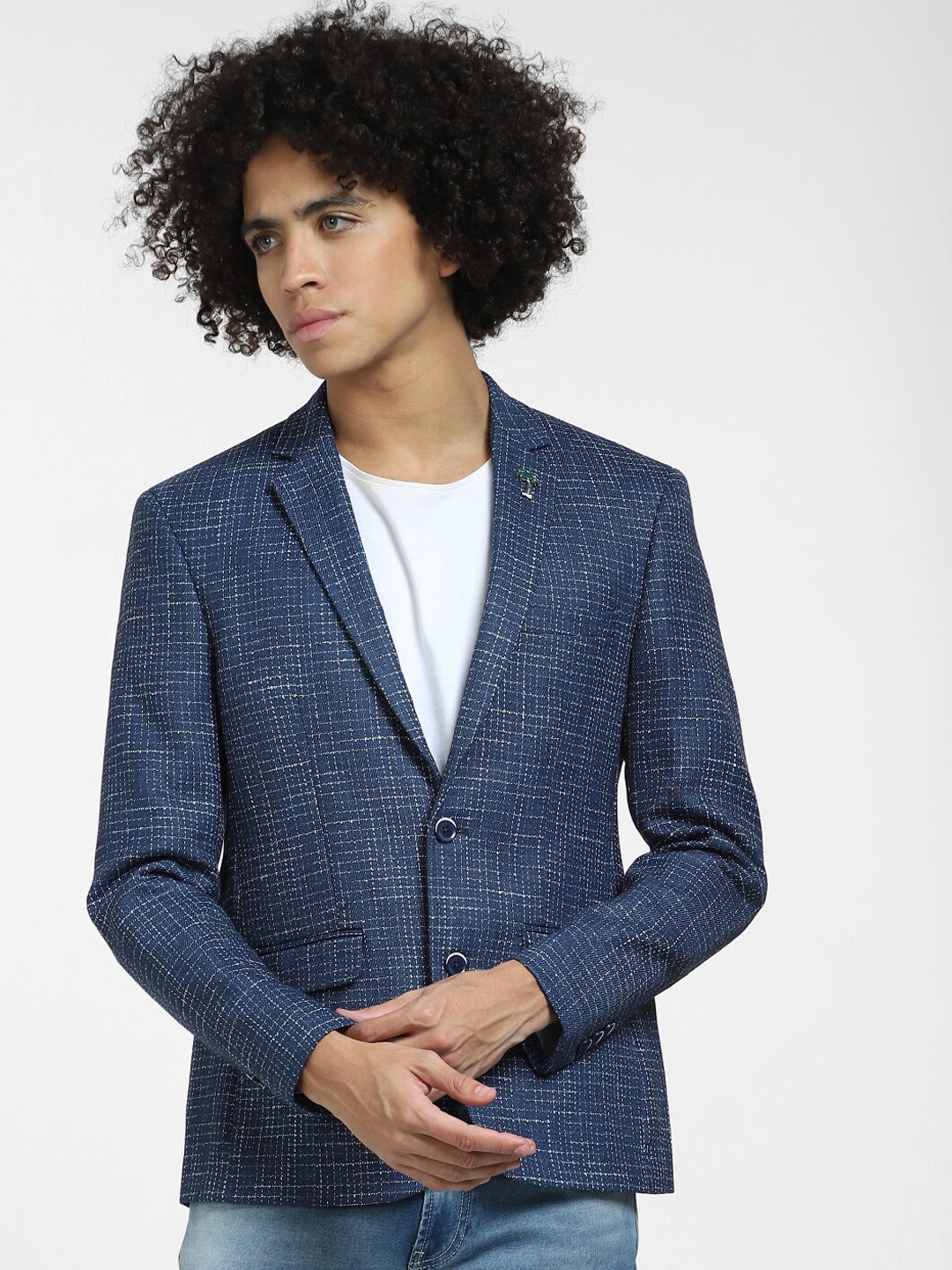 

Jack & Jones Slim Fit Checked Single-Breasted Casual Blazer, Navy blue