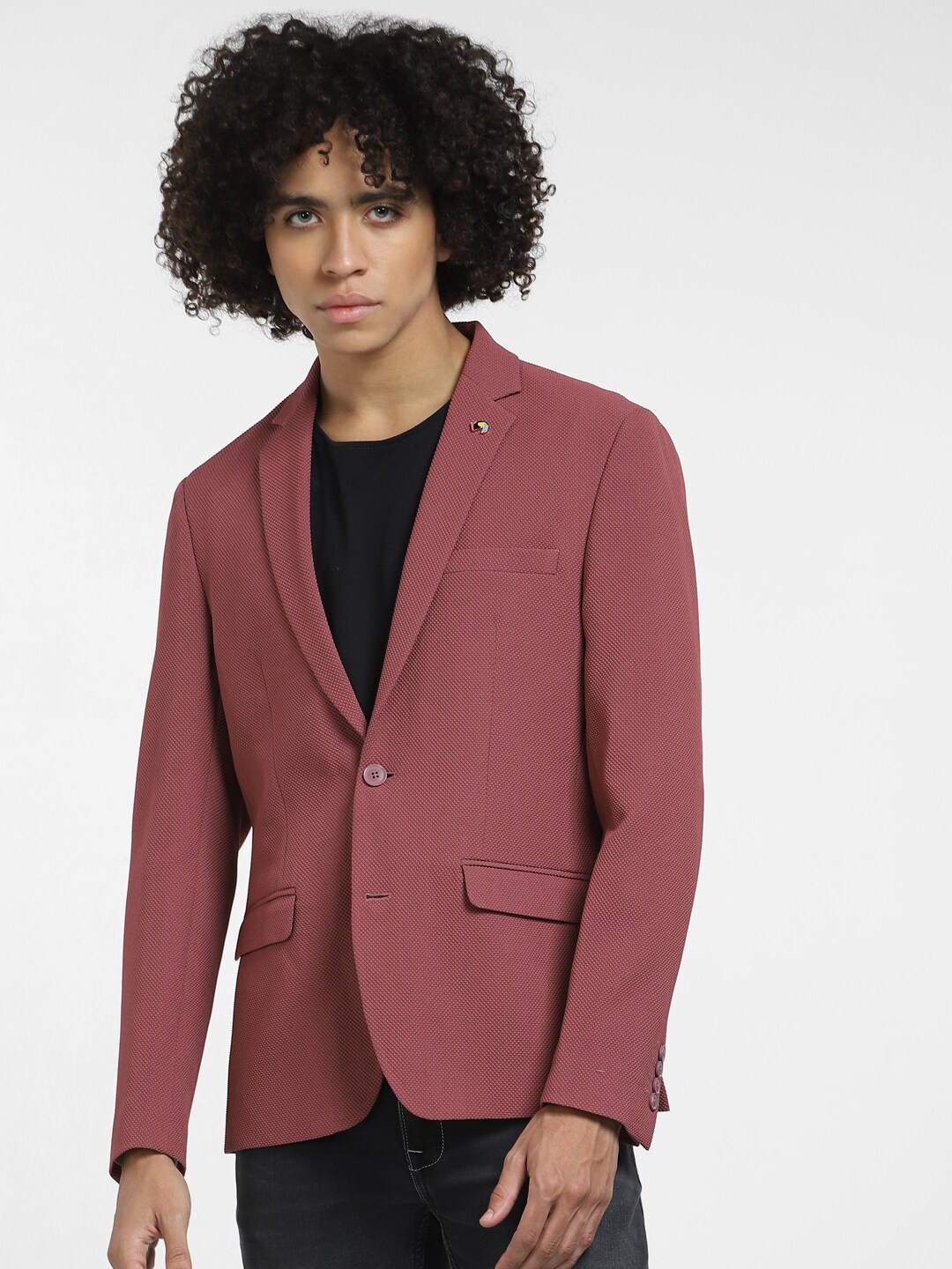 

Jack & Jones Self Design Slim Fit Single-Breasted Casual Blazer, Maroon