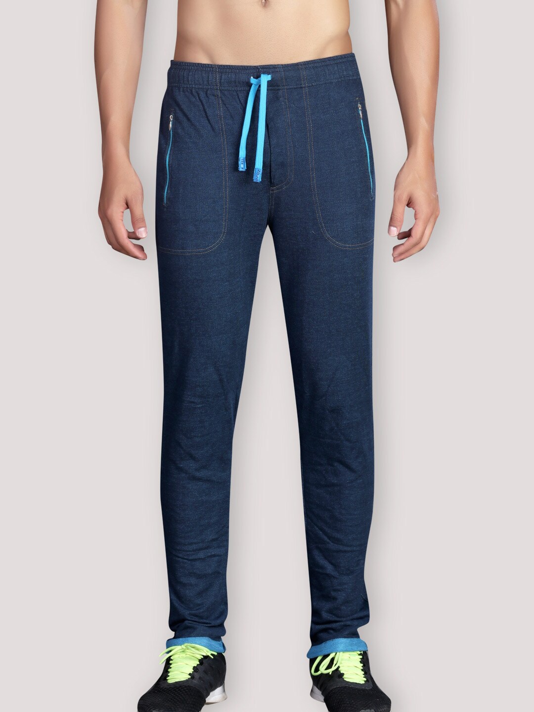

Zoiro Men Mid-Rise Relaxed Fit Dry Fit Technology Cotton Track Pants, Blue