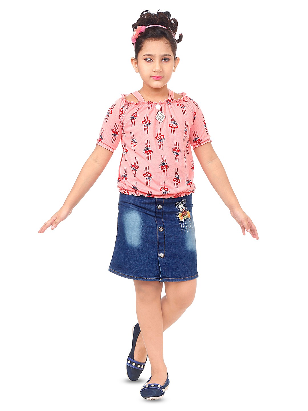 

BAESD Girls Printed Top with Skirt, Pink
