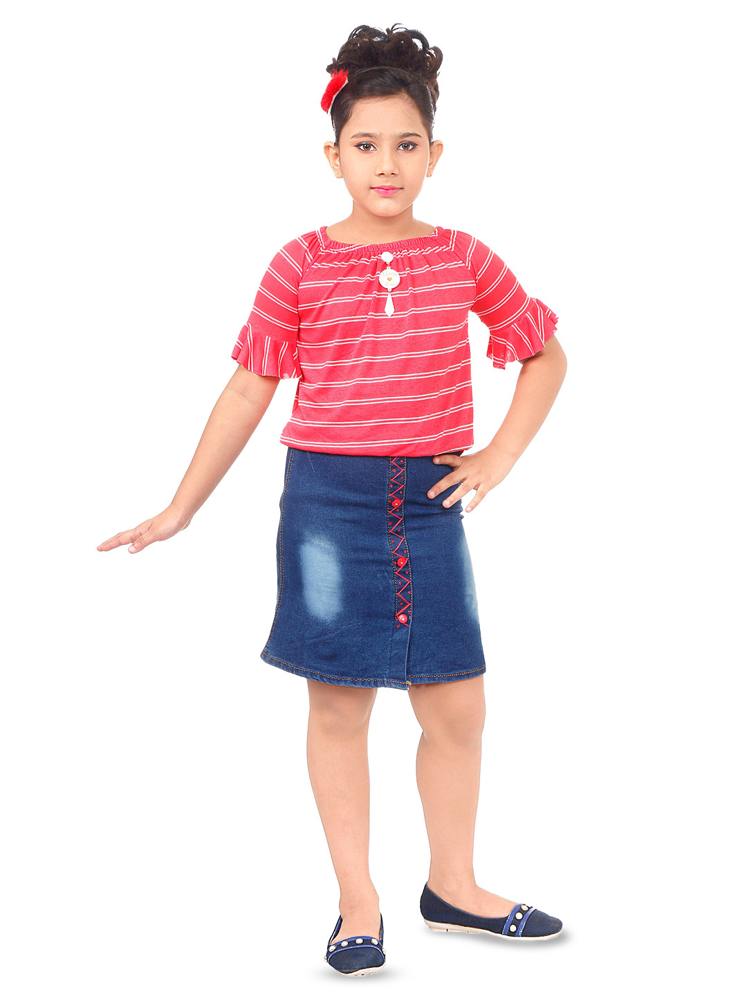 

BAESD Girls Striped Top with Skirt, Red