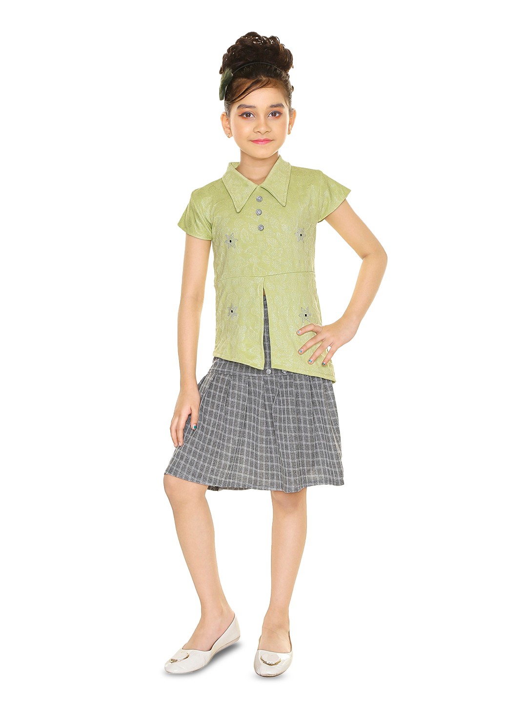 

BAESD Girls Printed Top with Skirt, Green