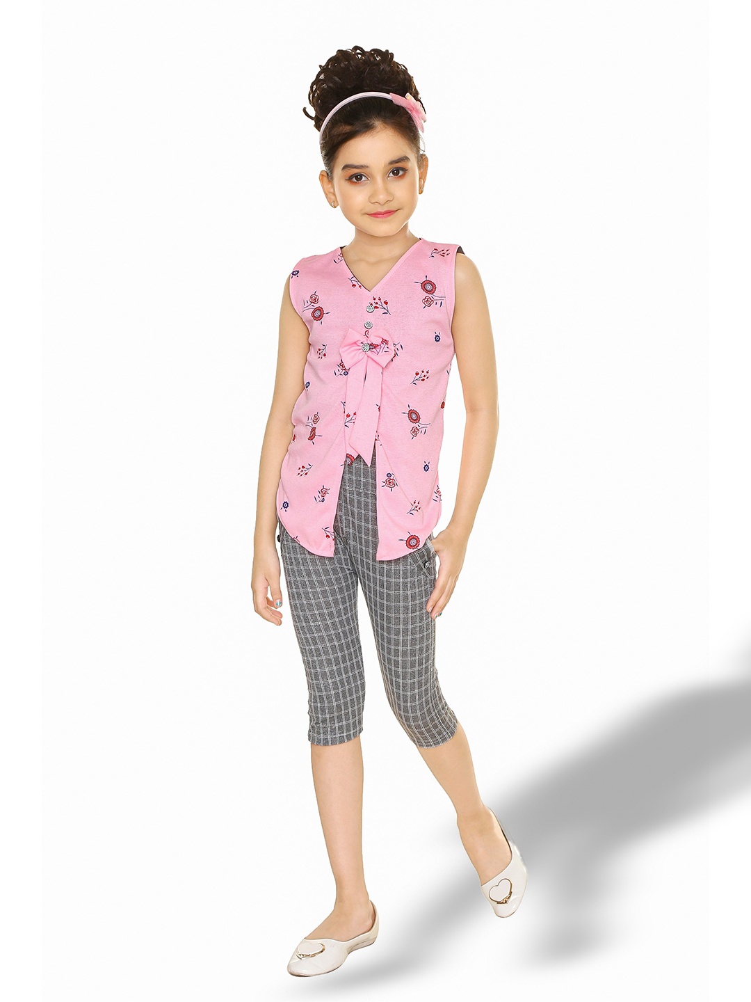 

BAESD Girls Printed V-Neck Top with Capris, Pink