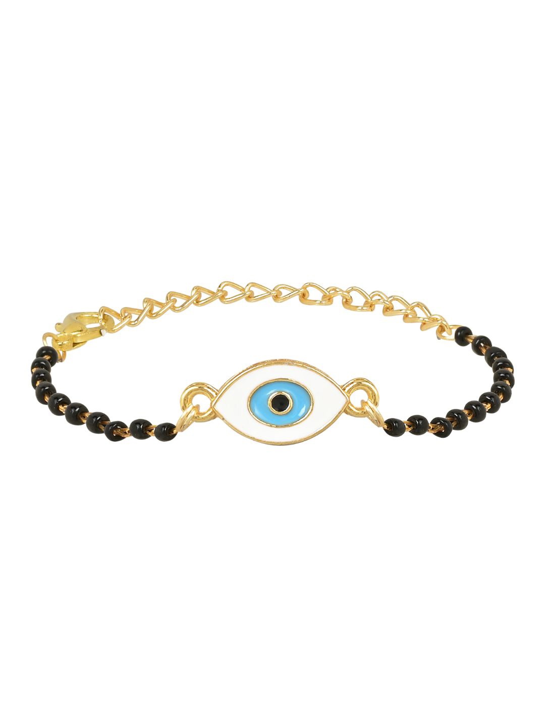 

I Jewels Gold-Plated & Beaded Evil Eye Hand Mangalsutra, Black