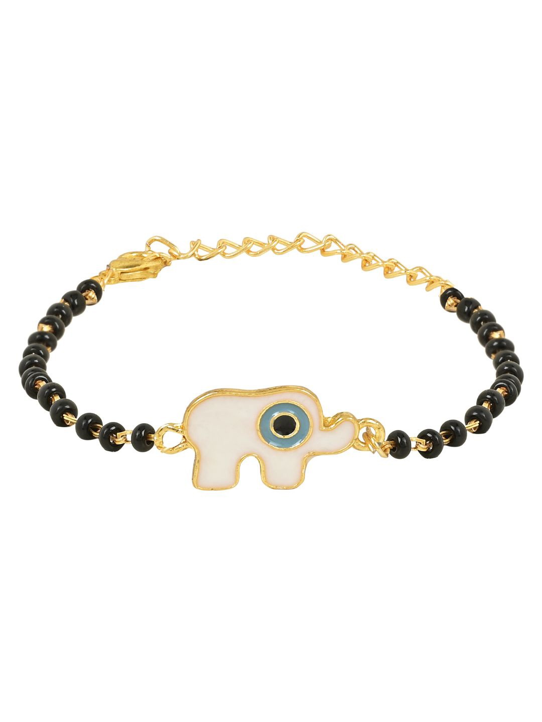 

I Jewels Gold-Plated Beaded & Evil Eye Mangalsutra Link Bracelet, Black