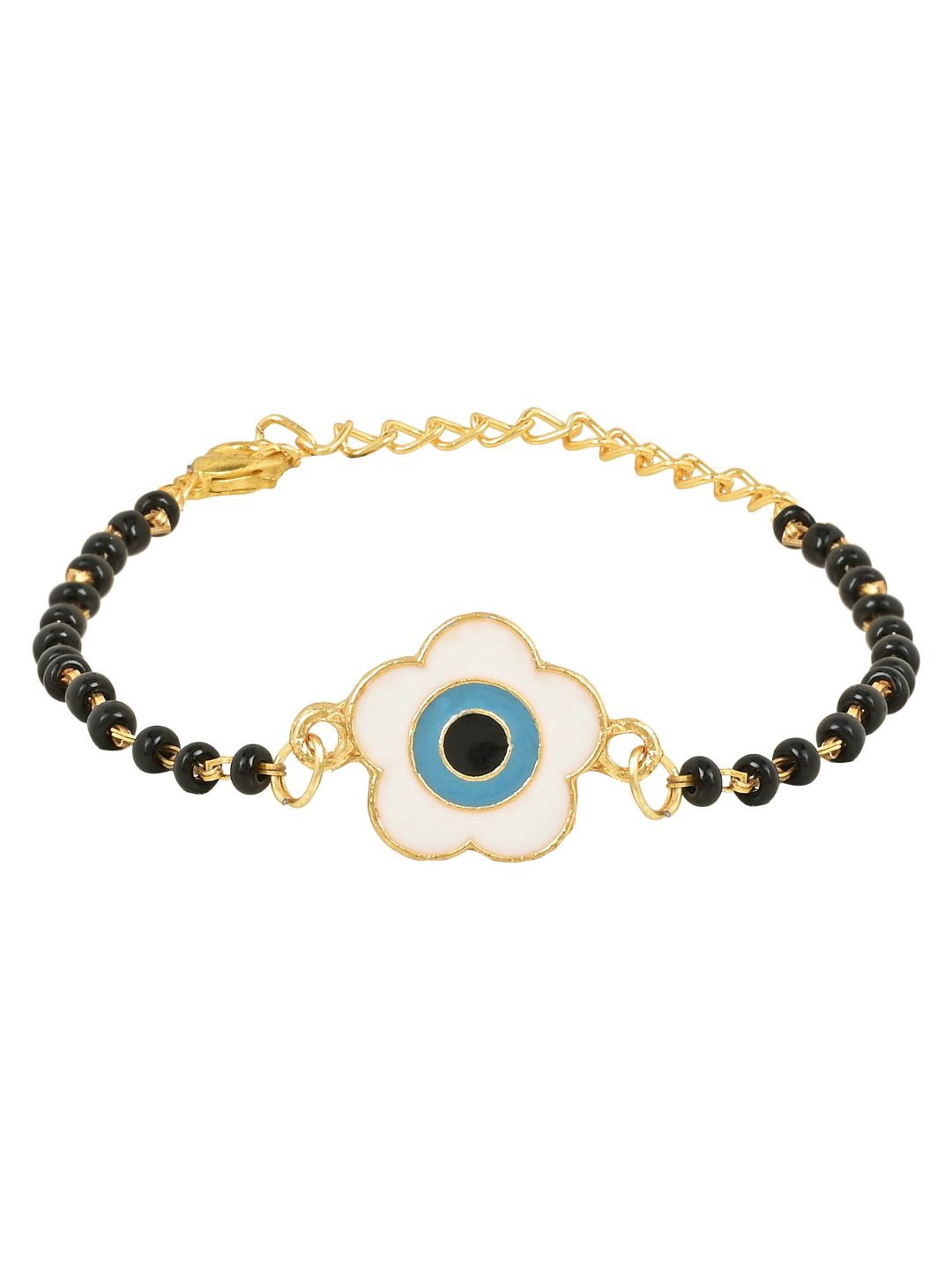 

I Jewels Gold-Plated Beaded & Evil Eye Mangalsutra Link Bracelet, Black