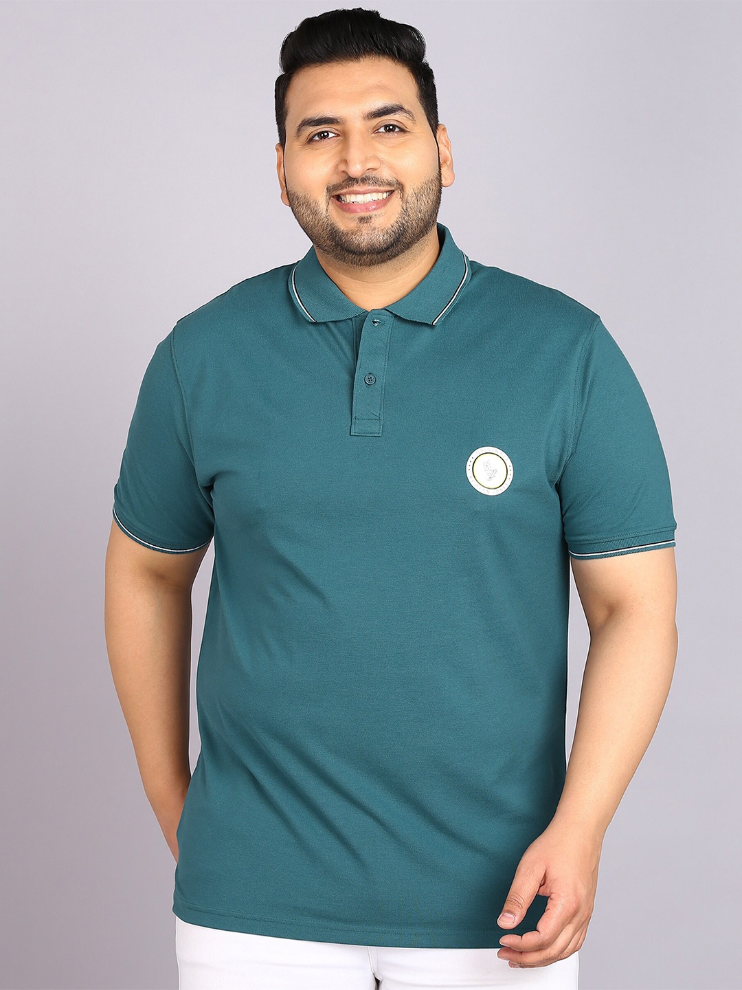 

Alan Jones Plus Size Polo Collar T-shirt, Teal