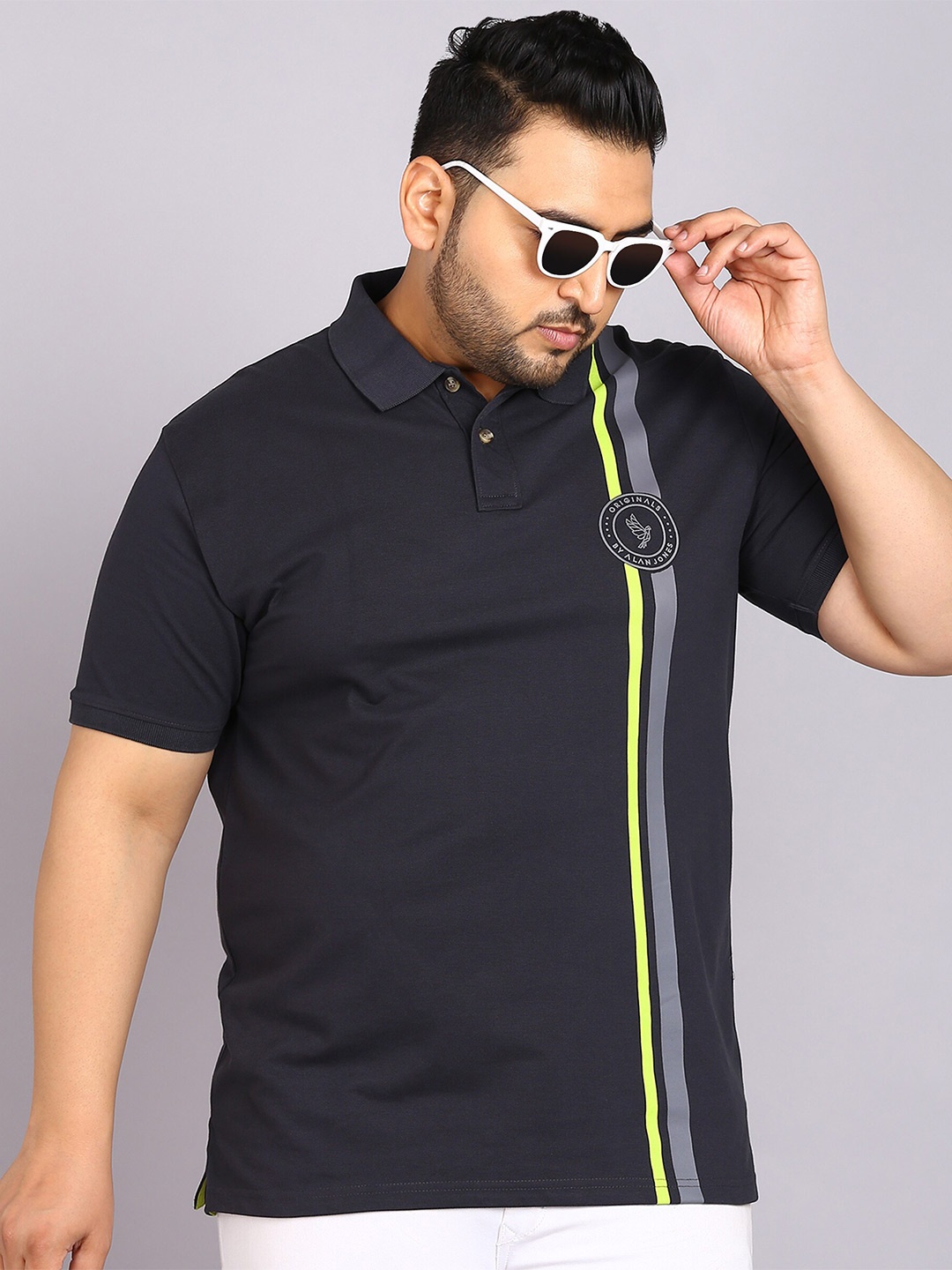 

Alan Jones Plus Size Polo Collar T-shirt, Charcoal