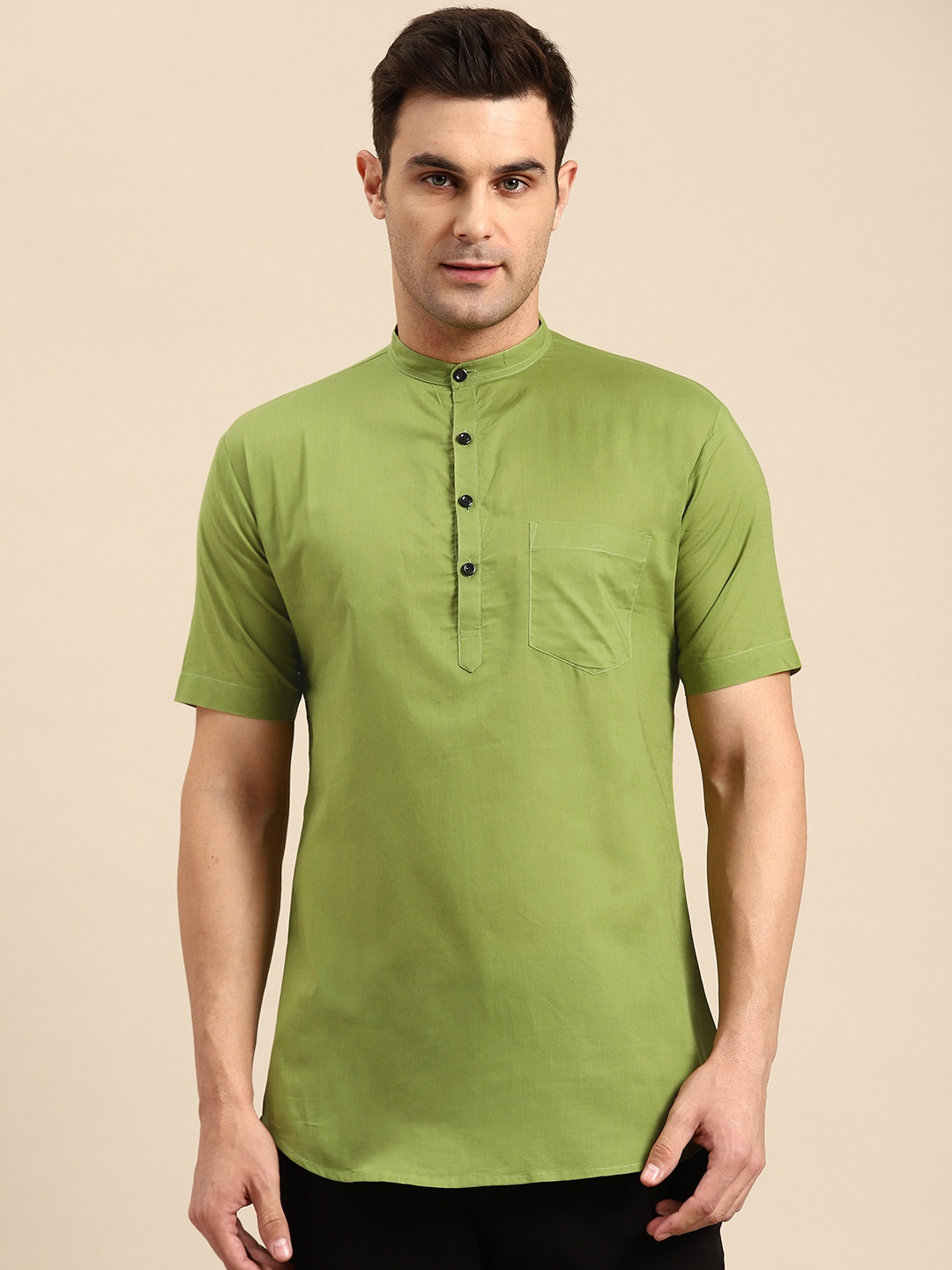 

RAJUBHAI HARGOVINDAS Men Mandarin Collar Pure Cotton Kurta, Green