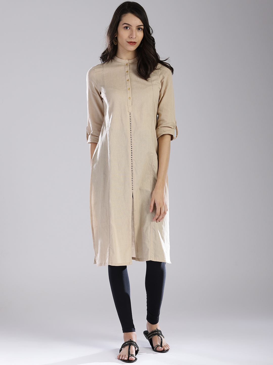 

W Women Beige Solid Straight Kurta