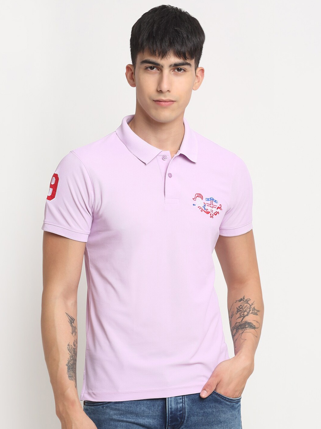 

FRENCH FLEXIOUS Men Cotton Polo Collar T-shirt, Purple