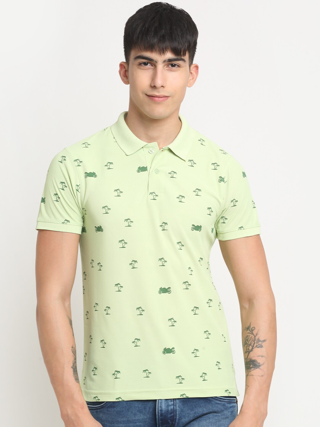 

FRENCH FLEXIOUS Conversational Printed Polo Collar T-shirt, Green