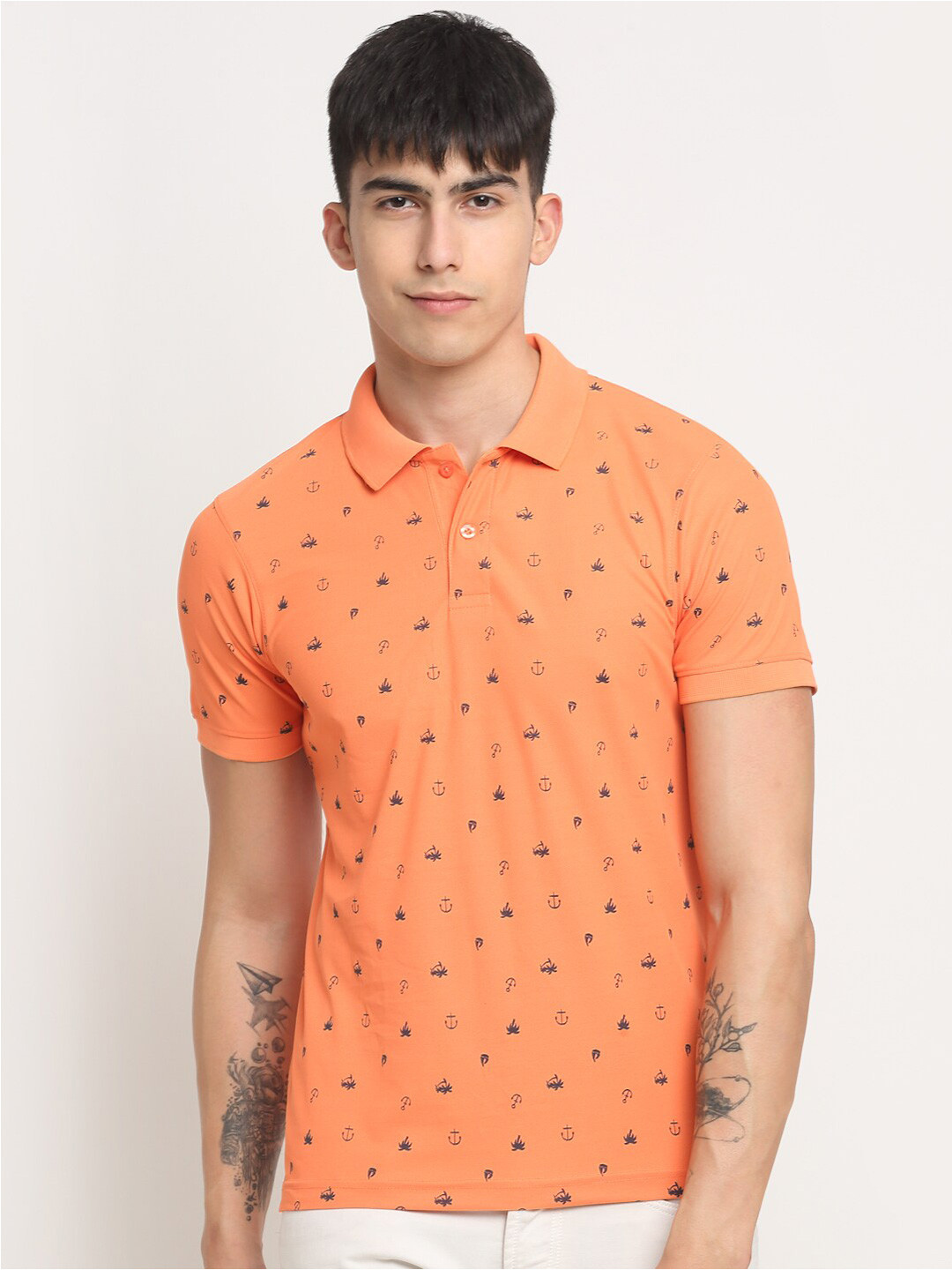 

FRENCH FLEXIOUS Conversational Printed Polo Collar T-shirt, Coral