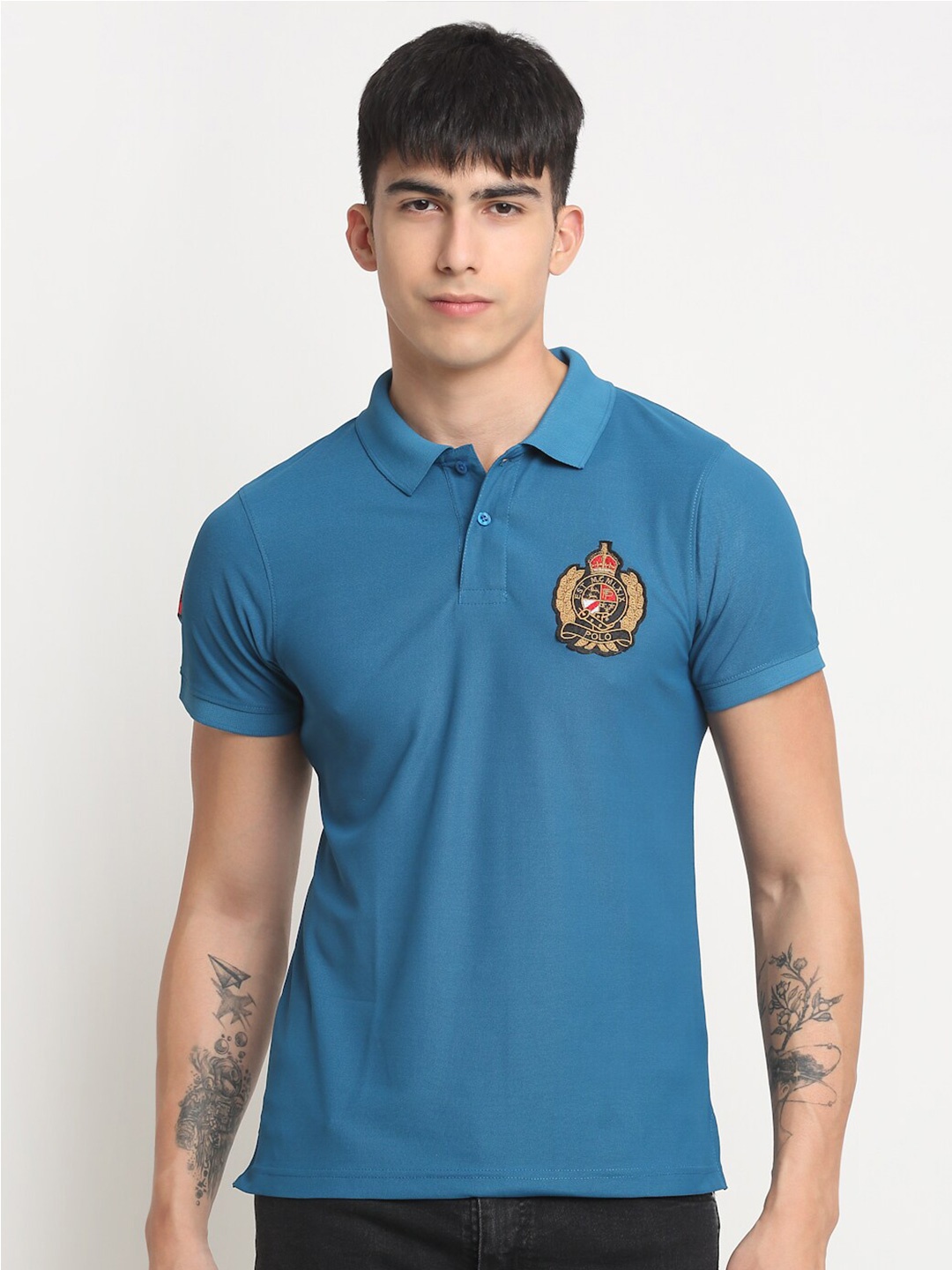 

FRENCH FLEXIOUS Polo Collar Cotton T-Shirt, Teal