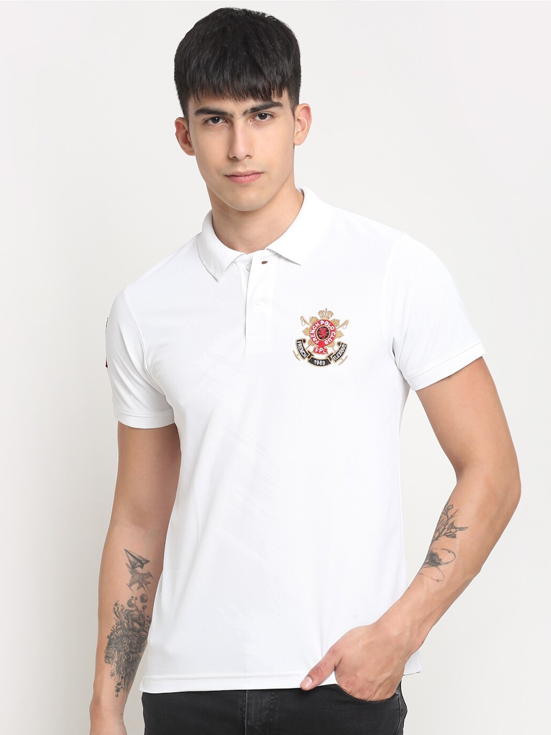 

FRENCH FLEXIOUS Polo Collar Cotton T-Shirt, White