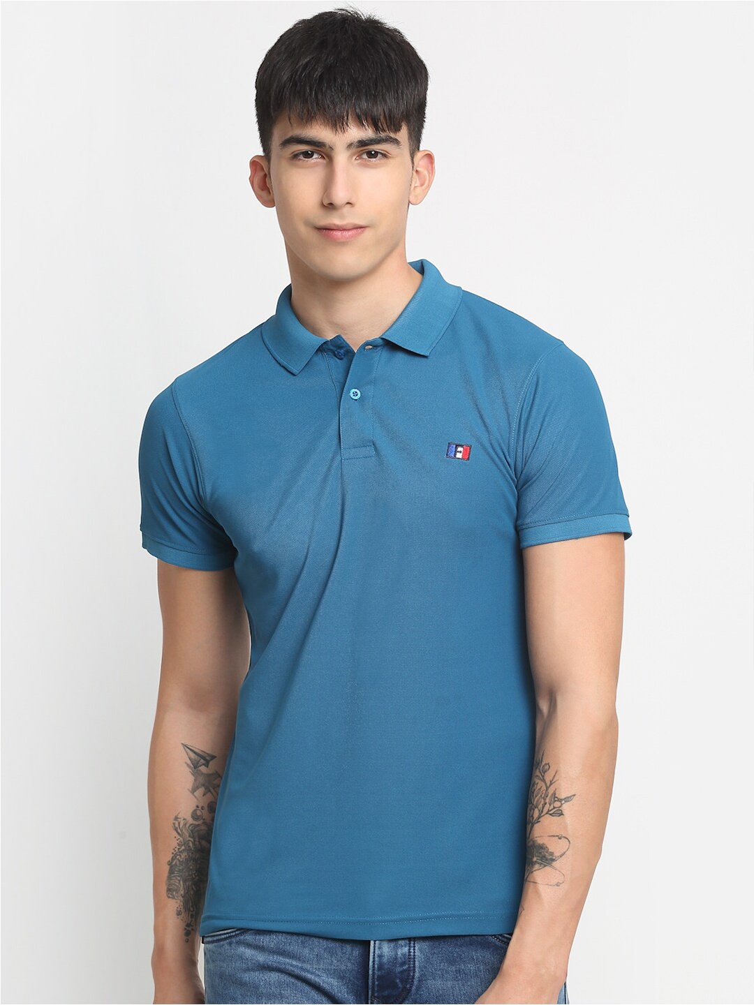 

FRENCH FLEXIOUS Polo Collar Cotton T-Shirt, Teal