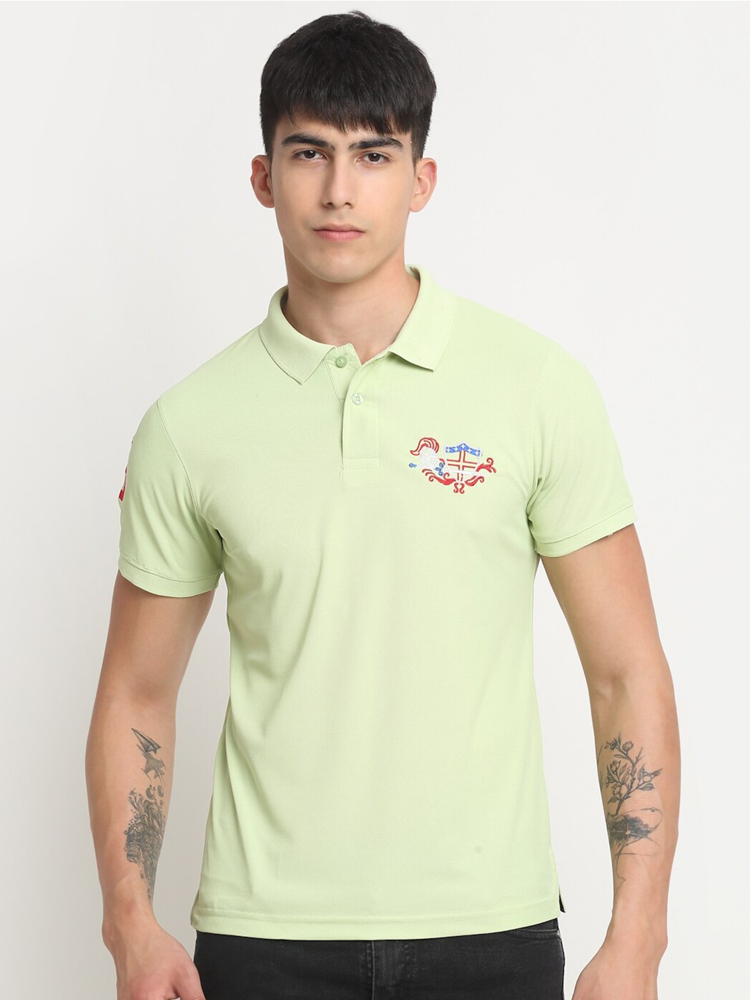 

FRENCH FLEXIOUS Polo Collar Cotton T-Shirt, Green