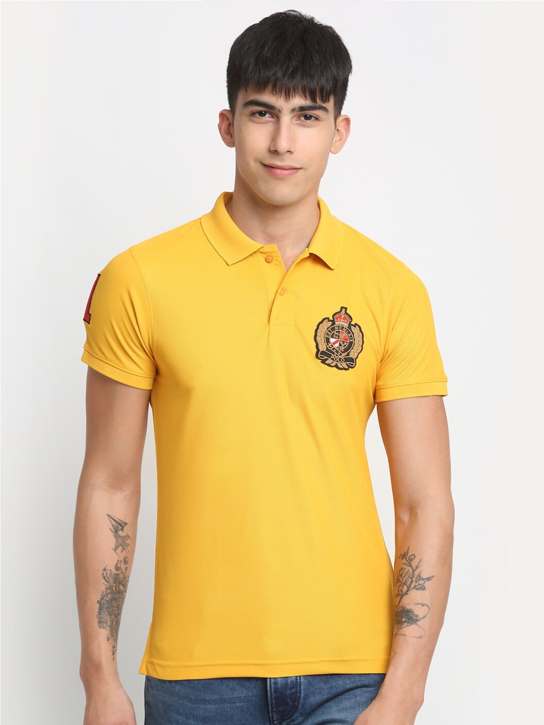 

FRENCH FLEXIOUS Polo Collar Cotton T-Shirt, Mustard