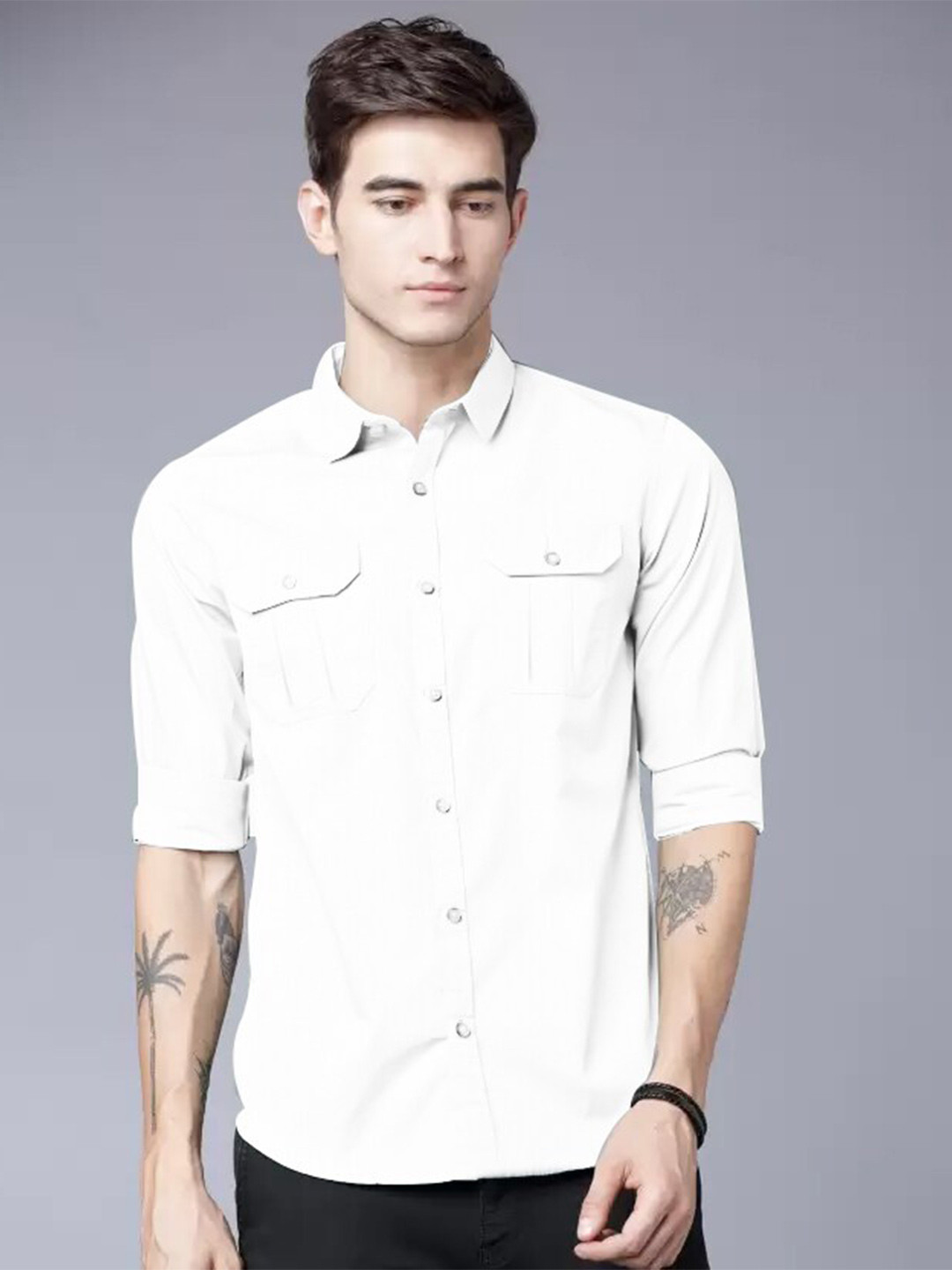 

PLUS 91 Sport Spread Collar Cotton Casual Shirt, White