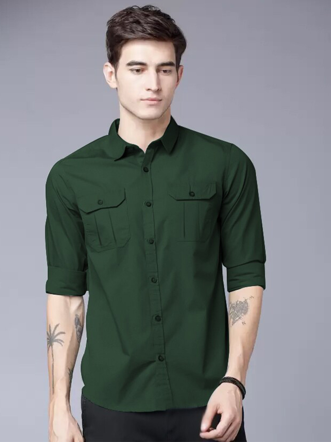 

PLUS 91 Cotton Sport Opaque Casual Shirt, Green