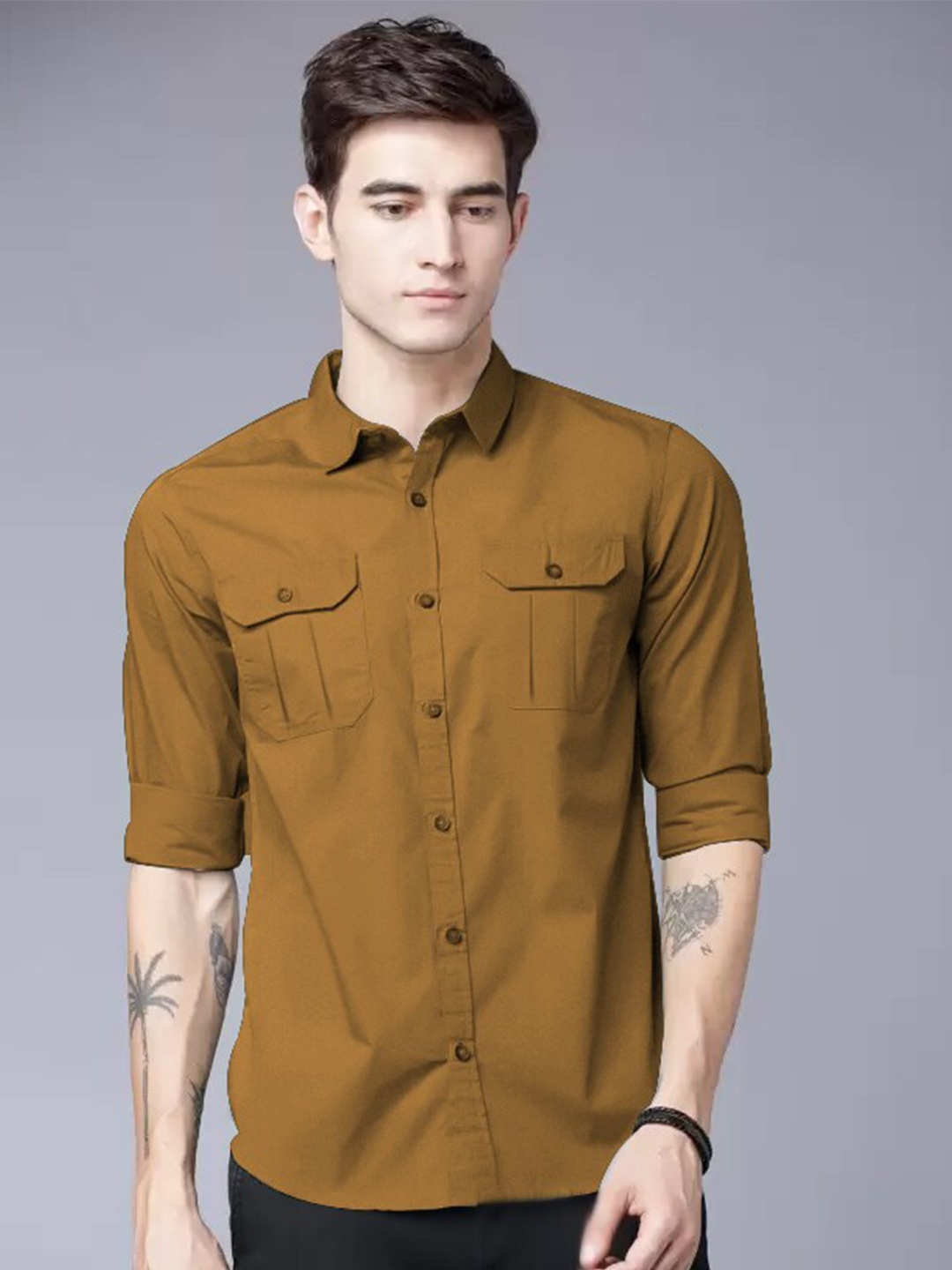 

PLUS 91 Sport Spread Collar Cotton Casual Shirt, Mustard