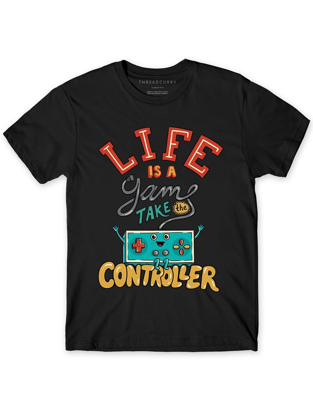 

THREADCURRY Boys Typography Printed Cotton T-shirt, Black