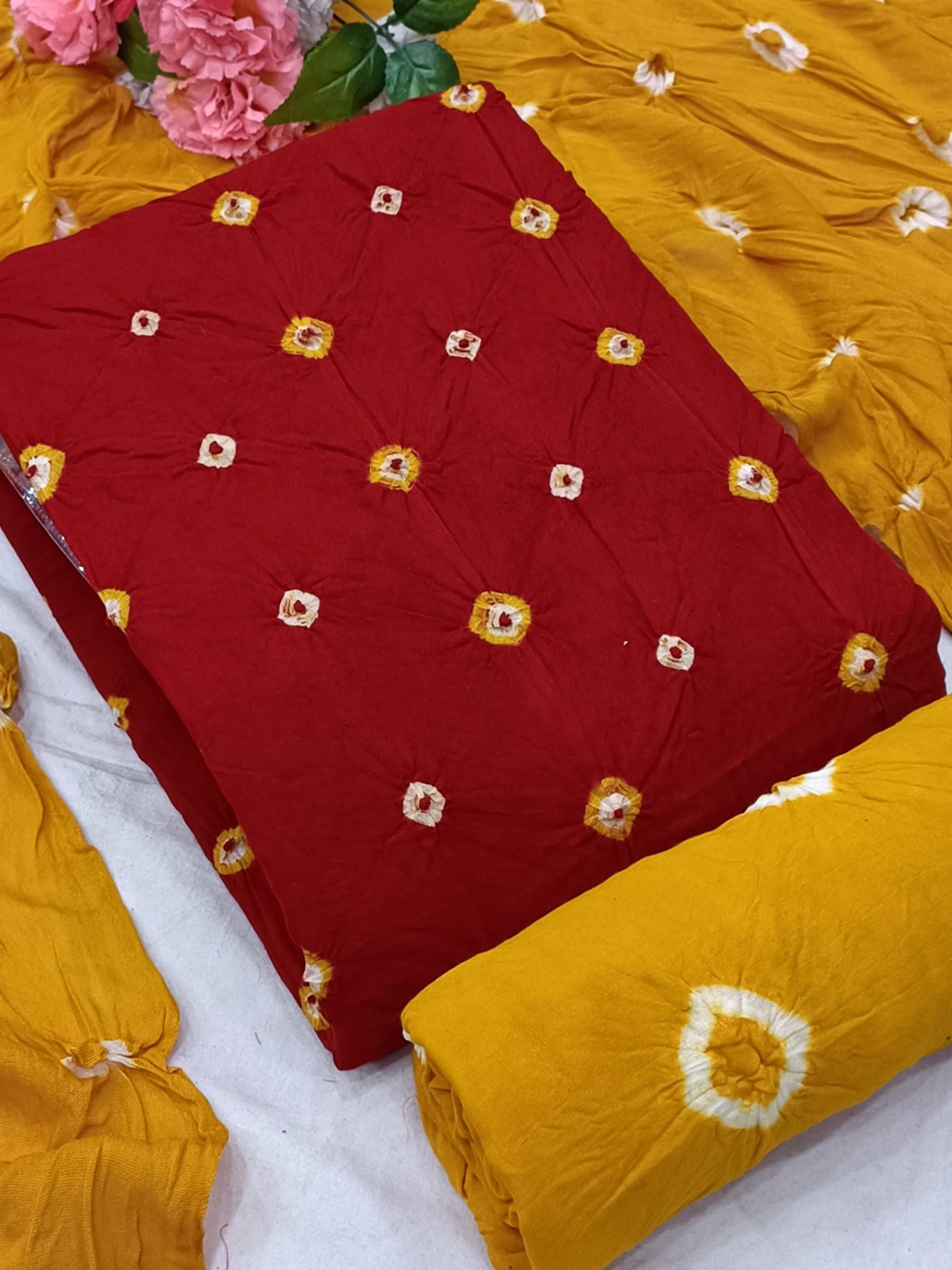 

KALINI Tie & Dyed Unstitched Dress Material, Maroon