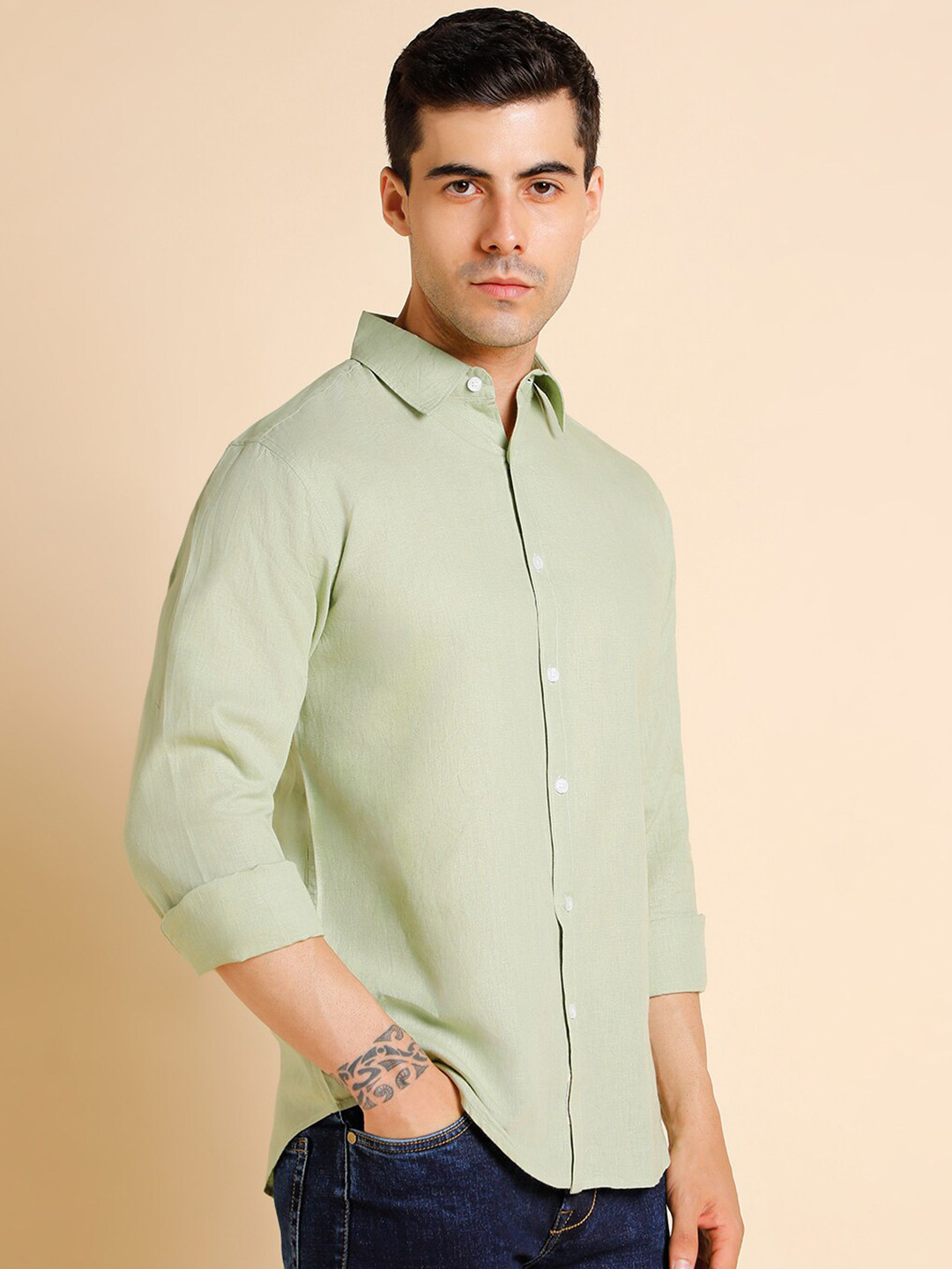

Dennis Lingo Slim Fit Cotton Linen Casual Shirt, Olive