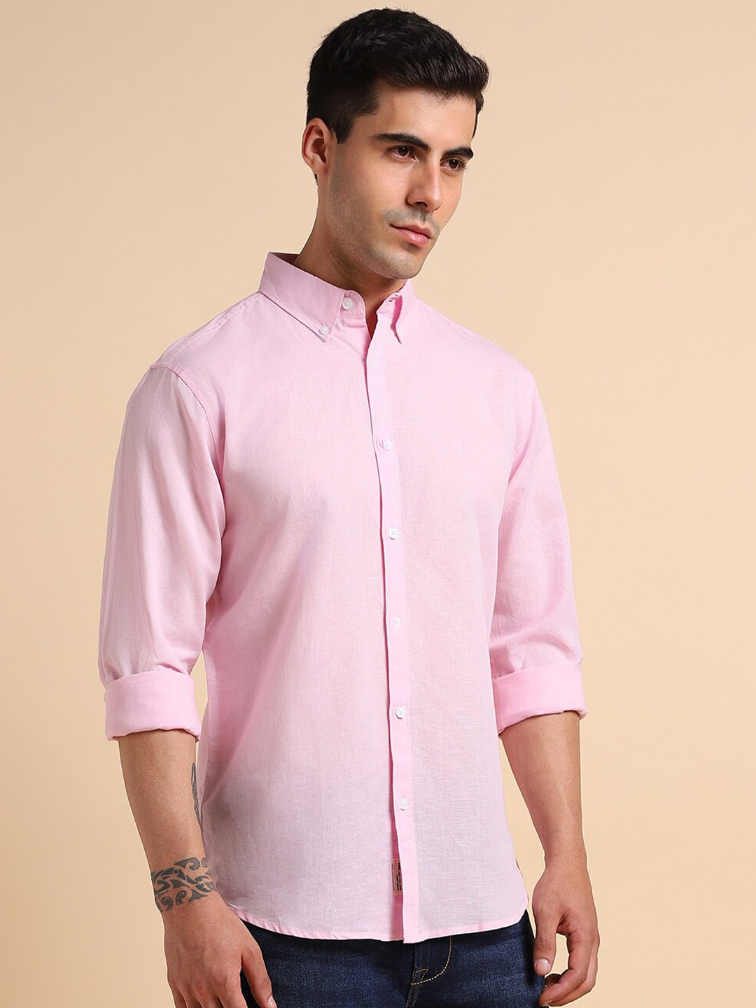 

Dennis Lingo Men Linen Slim Fit Opaque Casual Shirt, Pink